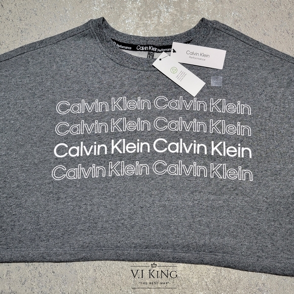 NEW Calvin Klein Performance Women's XS Bold Outline LogoCropped Grey Sweatshirt - Picture 2 of 12
